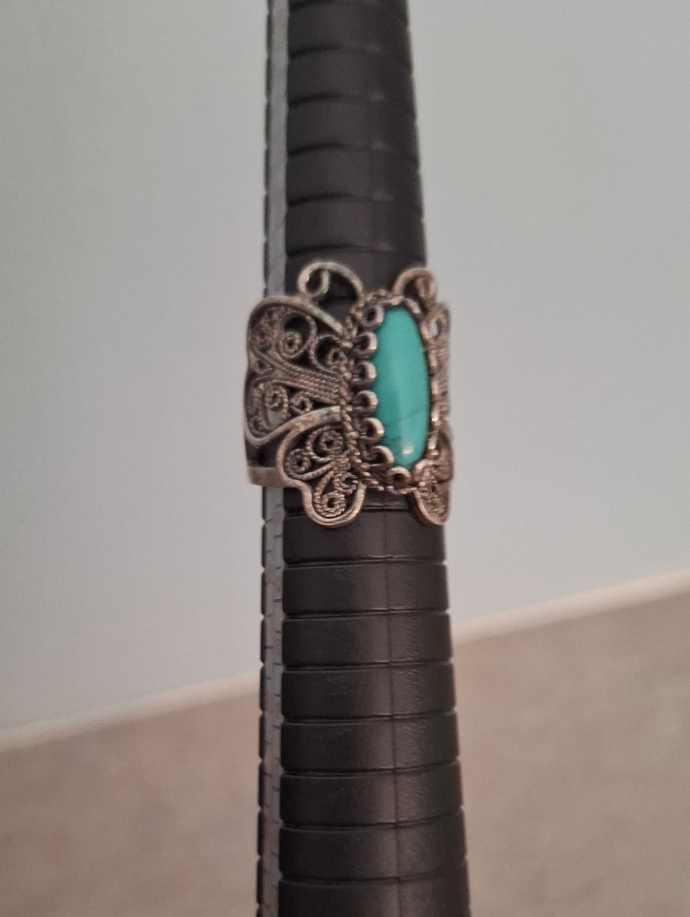 DGS Turkey Vintage-Style Turquoise Filigree Butterfly Statement Ring